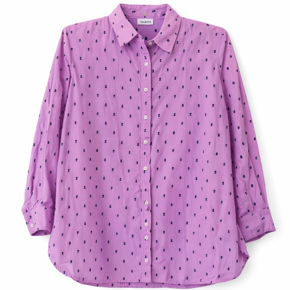 Talbots button down shirt blouse lavender with navy dotted Swiss size 2X